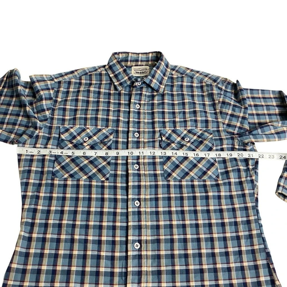 Vintage 80s‎ 90s Levi's Shirt Mens M Plaid Flap Pocket Button Western Rockabilly